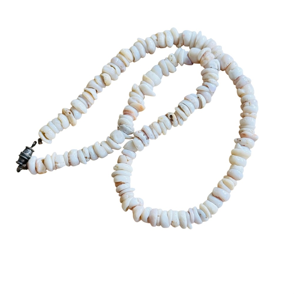 VTG Hawaiian Puka Heishi Necklace Surfer 70s Beads Souvenir Hawaii Retro 36g 16"